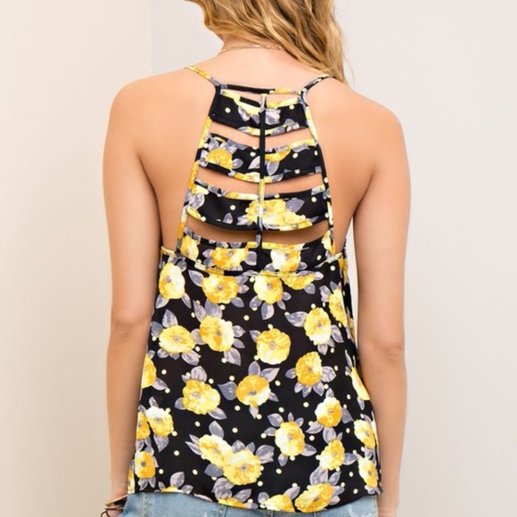 Blue with yellow flower sleeveless top - Picture 4 of 8